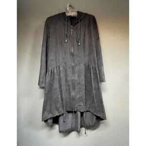 Miilla Womens Large Gray 100% PVC Suede-Like Anorak Drawstring Jacket Hooded